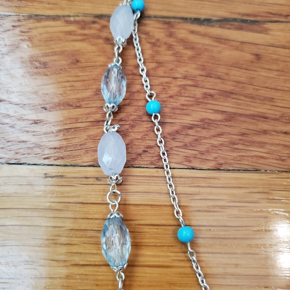 Double Strand Clear & Blue Necklace - Picture 2 of 3